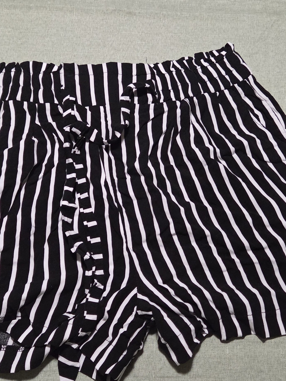 Black and White Striped Drawstring Shorts